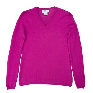 S Andre Oliver Pure Cashmere 100% 2-Ply V-Neck Sweater Pink Barbiecore Corpcore